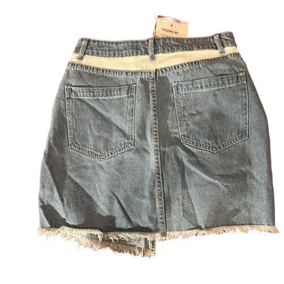 NWT Cloud Ten Skirt Womens Size Small Blue Two-Tone Denim Mini High Rise Raw Hem - Picture 4 of 4